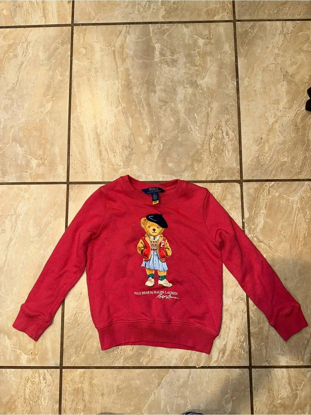 Red Polo Bear Fleece Girls Sweatshirt Size 5